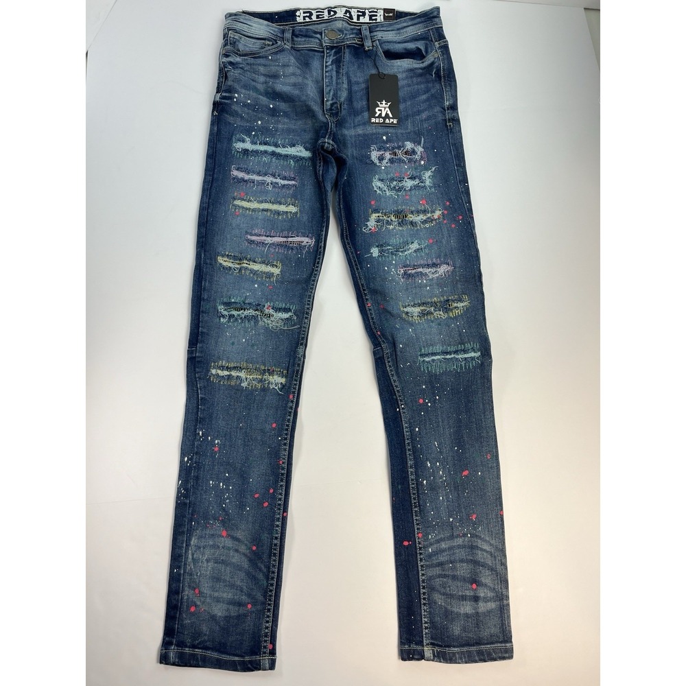 Red Ape Jeans Men's 32x32 Blue Distressed Paint Splatter Streetwear Skateboard
